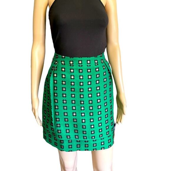 HD in Paris Green floral mini pleated retro skirt with pockets size 8P - Picture 1 of 11